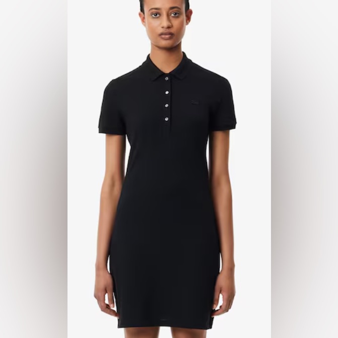 Lacoste Short Sleeve Pique Polo Dress In Black.
